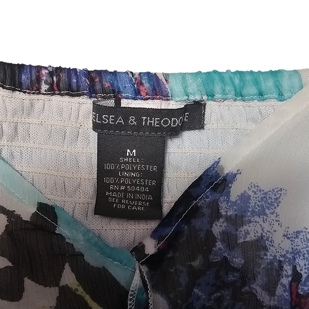 Chelsea & Theodore Floral Flowy Maxi Smocked Back Tiered Chiffon Dress Sz M - Picture 8 of 13